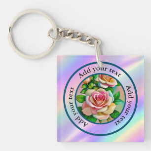 Porte-clés Élégance Roses Rose et Jaune Aquarelle Pastel