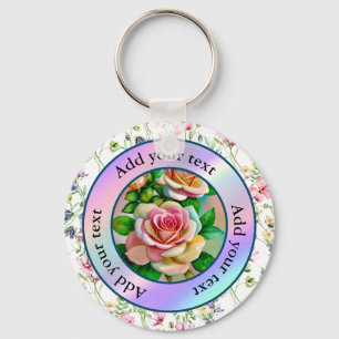 Porte-clés Élégance Roses Rose et Jaune Aquarelle Pastel