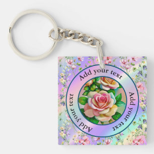 Porte-clés Élégance Roses Rose et Jaune Aquarelle Pastel
