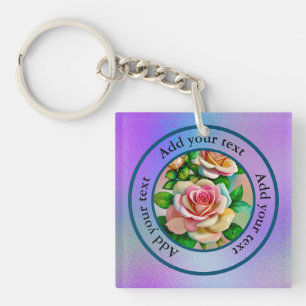 Porte-clés Élégance Roses Roses Fonce et Jaune Aquarelle Past