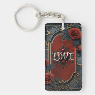 Porte-clés Élégance steampunk vintage Roses de l'amour à engr