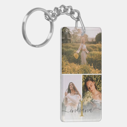 Porte-clés Élégant 3 Photo Monogramme Custom Graduate Keepsak (Devant gauche)