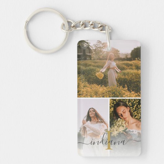Porte-clés Élégant 3 Photo Monogramme Custom Graduate Keepsak (Devant)