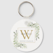 Porte-clés élégant à monogramme doré avec feuillag (Recto)