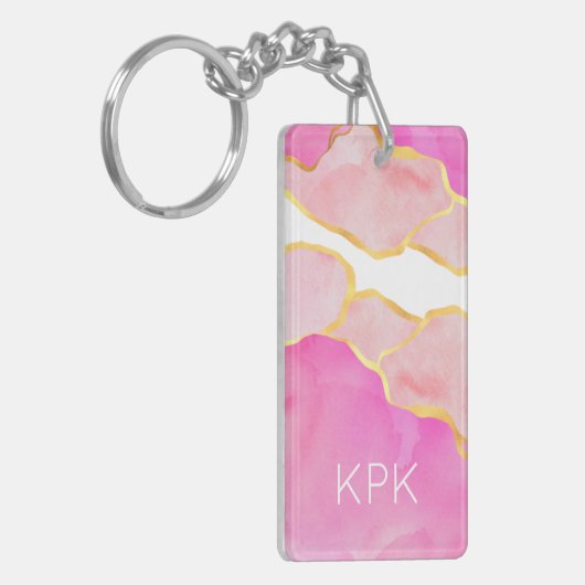 Porte-clés Élégant Abstrait rose or blanc INITIALES modernes (Devant gauche)