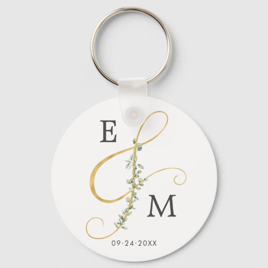 Porte-clés Elégant Ampersand de verdure Monogram Mariage (Recto)