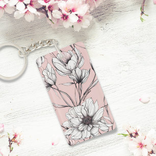 Porte-clés Élégant Anémone Floral Nom personnalisé