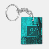 Porte-clés Elégant Aqua Turquoise bold Script Monogramme (Devant gauche)