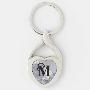 Porte-clés Élégant argent et monogramme noir