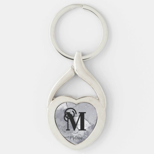 Porte-clés Élégant argent et monogramme noir (Devant)