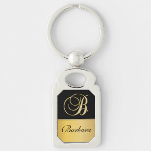 Porte-clés Élégant "B" Monogramme Nom personnalisé Black Gold