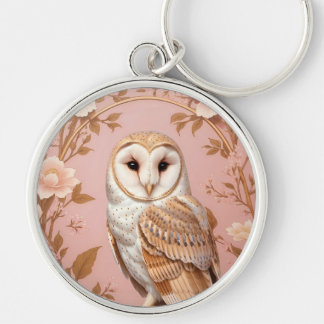 Porte-clés Elegant Barn Owl Pink and Gold Floral