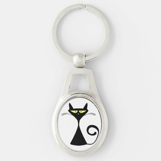 Porte-clés Elegant Black Cat Minimalist Art (Devant)