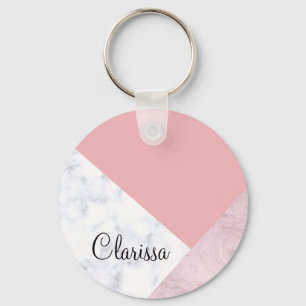 Porte-clés Elégant blanc rose pastel marbre rose