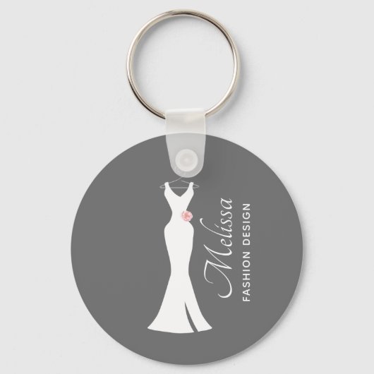 Porte-clés Elégant blanc sur gris - Design simple et élégant (Recto)