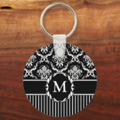 Porte-clés Elégant blanc sur noir Damask (Recto)