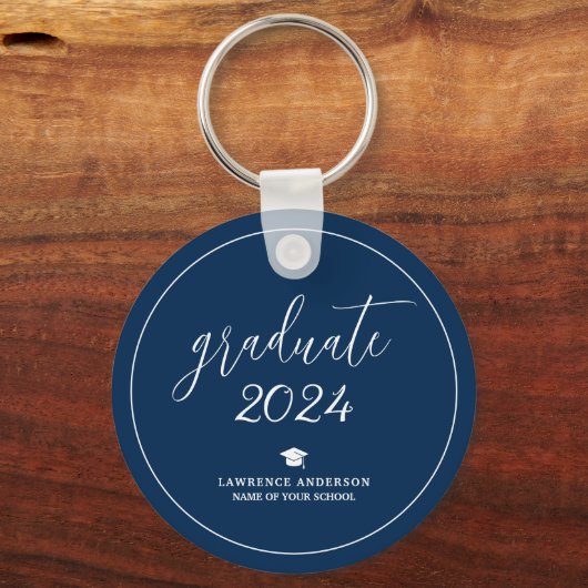 Porte-clés Élégant Bleu de la Marine 2024 Graduation (Recto)