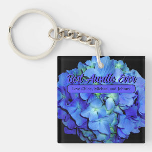 Porte-clés Elégant bleu floral bleu rose hydrangée bleue