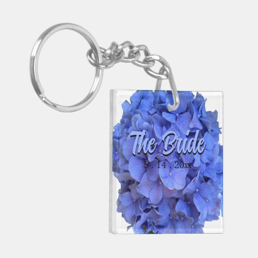Porte-clés Elégant bleu perwinkle hydrangée florale (Devant gauche)