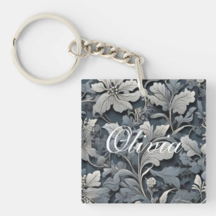 Porte-clés Elégant bleu poussiéreux argent blanc gris gris fl