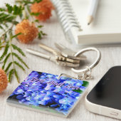 Porte-clés Élégant bleu violet clair magenta hydrangée floral (Devant Droit)