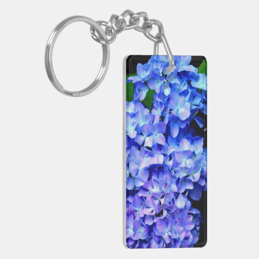 Porte-clés Élégant bleu violet clair magenta hydrangée floral (Devant gauche)