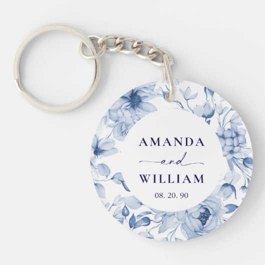 Porte-clés Elegant Blue Floral Wedding  (Devant)