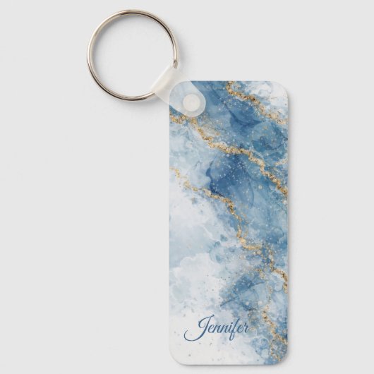 Porte-clés Elegant Blue Gold Glitter Abstract Flow (Recto)