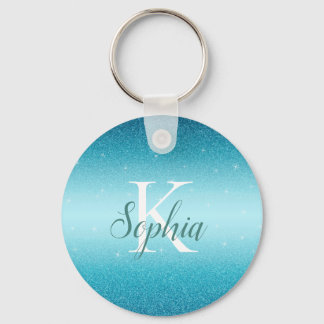Porte-clés Elegant Blue Sparkle Glitter Button Keychain