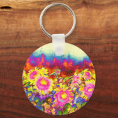 Porte-clés Élégant boho rétro tournesol fleurs rose jaune (Recto)