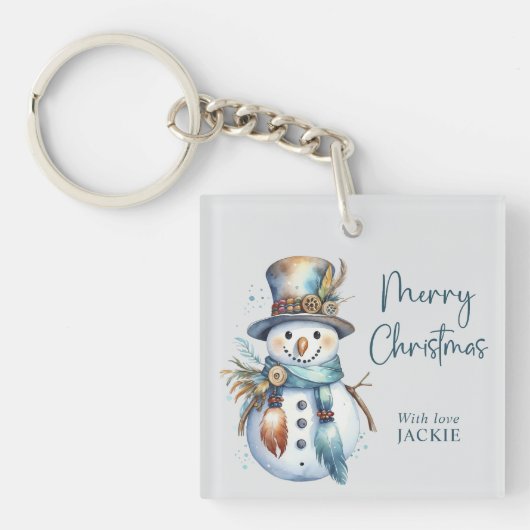 Porte-clés Élégant Boho Snowman Joyeux Noël (Devant)