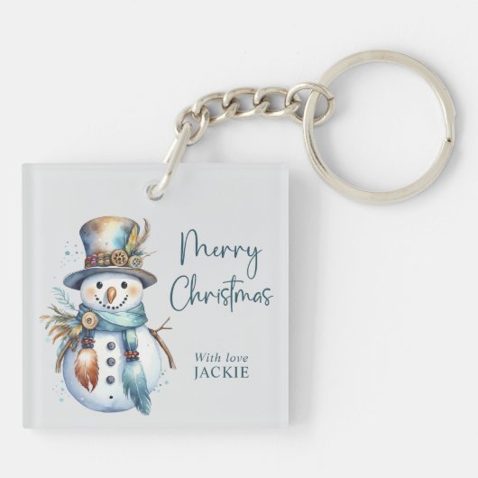 Porte-clés Élégant Boho Snowman Joyeux Noël (Dos)