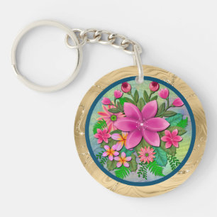 Porte-clés Élégant bouquet de fleurs botaniques à l'aquarelle