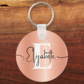 Porte-clés Élégant Brossé Pêche Fuzz Metal Girly Monogrammé (Recto)