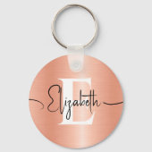 Porte-clés Élégant Brossé Pêche Fuzz Metal Girly Monogrammé (Verso)