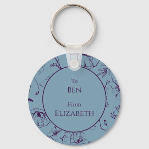 Porte-clés Élégant cadeau de fête botanique bleu poussiéreux