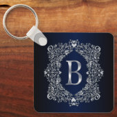 Porte-clés Élégant cadre orange diamant initial B (Recto)