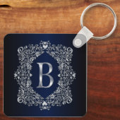 Porte-clés Élégant cadre orange diamant initial B (Verso)