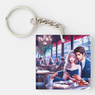 Porte-clés Elégant Café Parisien Date : Une escapade romantiq