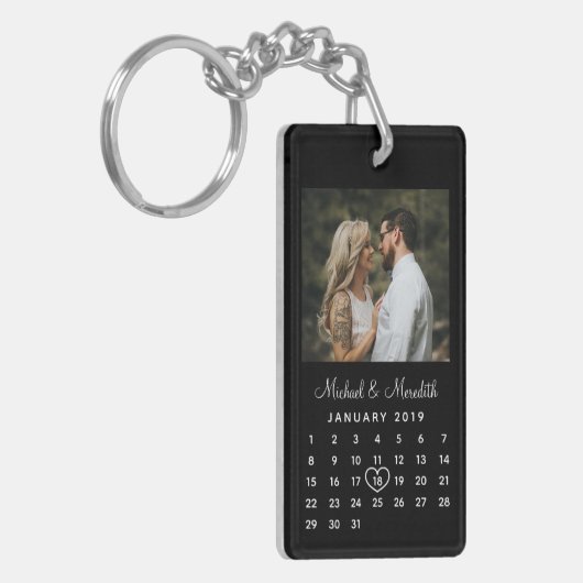 Porte-clés Élégant calendrier Mariage double face (Devant gauche)