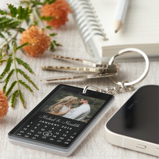 Porte-clés Élégant calendrier Mariage double face (Devant droit)