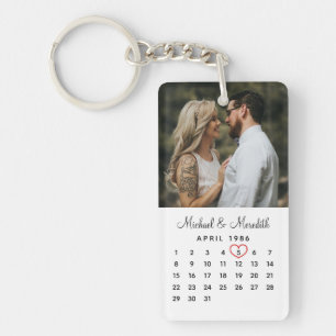 Porte-clés Élégant calendrier Mariage photo blanc