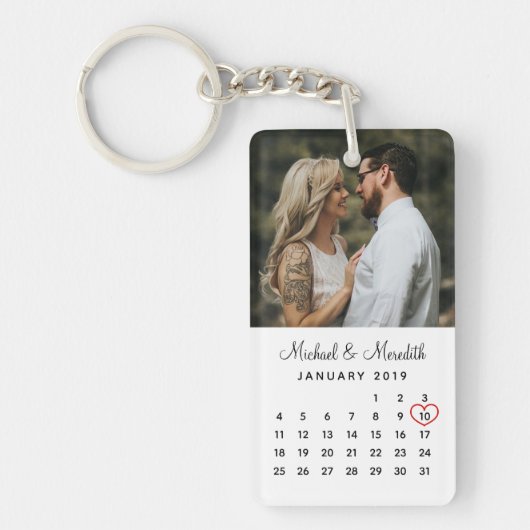 Porte-clés Élégant calendrier Mariage photo blanc (Devant)