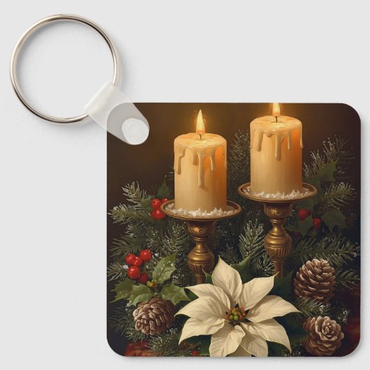 Porte-clés Elegant candle Christmas holly pine warm festive  (Recto)