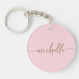 Porte-clés Élégant Chic Blush Pink Gold Monogramme
