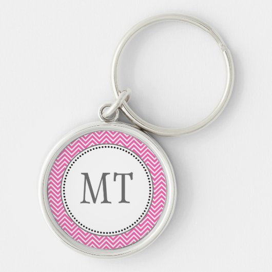 Porte-clés Elégant, classique rose et blanc chevron zigzag (Devant)