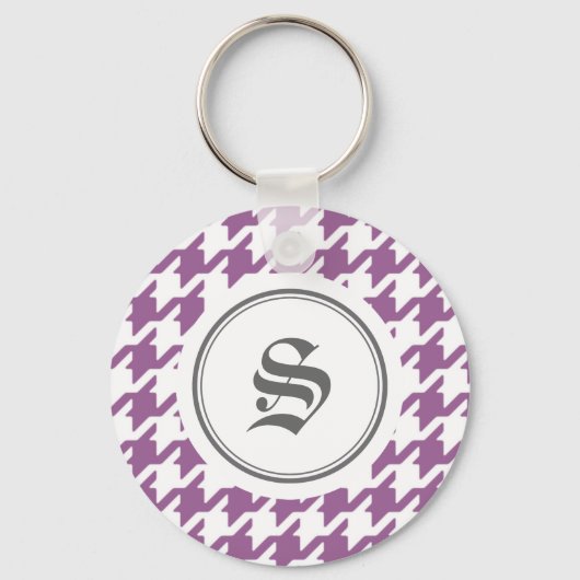 Porte-clés Elégant classique violet houndstooth avec monogram (Recto)