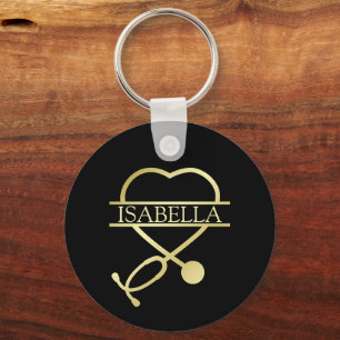 Porte-clés Elegant Coeur Stethoscope Black Gold Ajouter un no