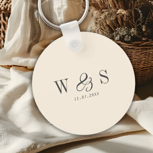 Porte-clés Élégant couple mariage initial crème naturelle
