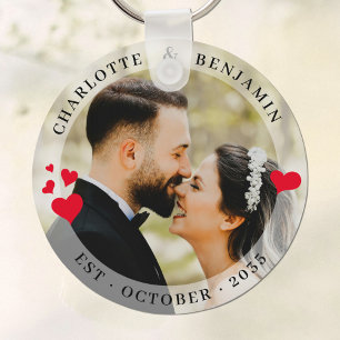 Porte-clés Elégant Couple Photo Red Hearts Mariage Porte - cl